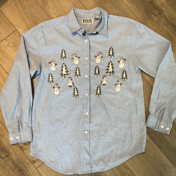 Falls Creek Vintage Christmas Snowman Button Down Size Small - Picture 1 of 6